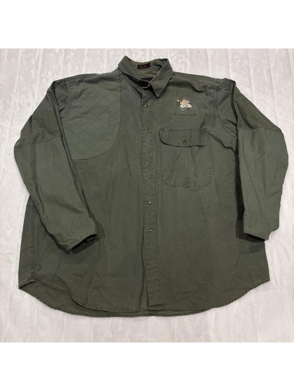 Browning Embroidered Men's Olive Green Hunting Shirt Size XXLarge Cotton Durable